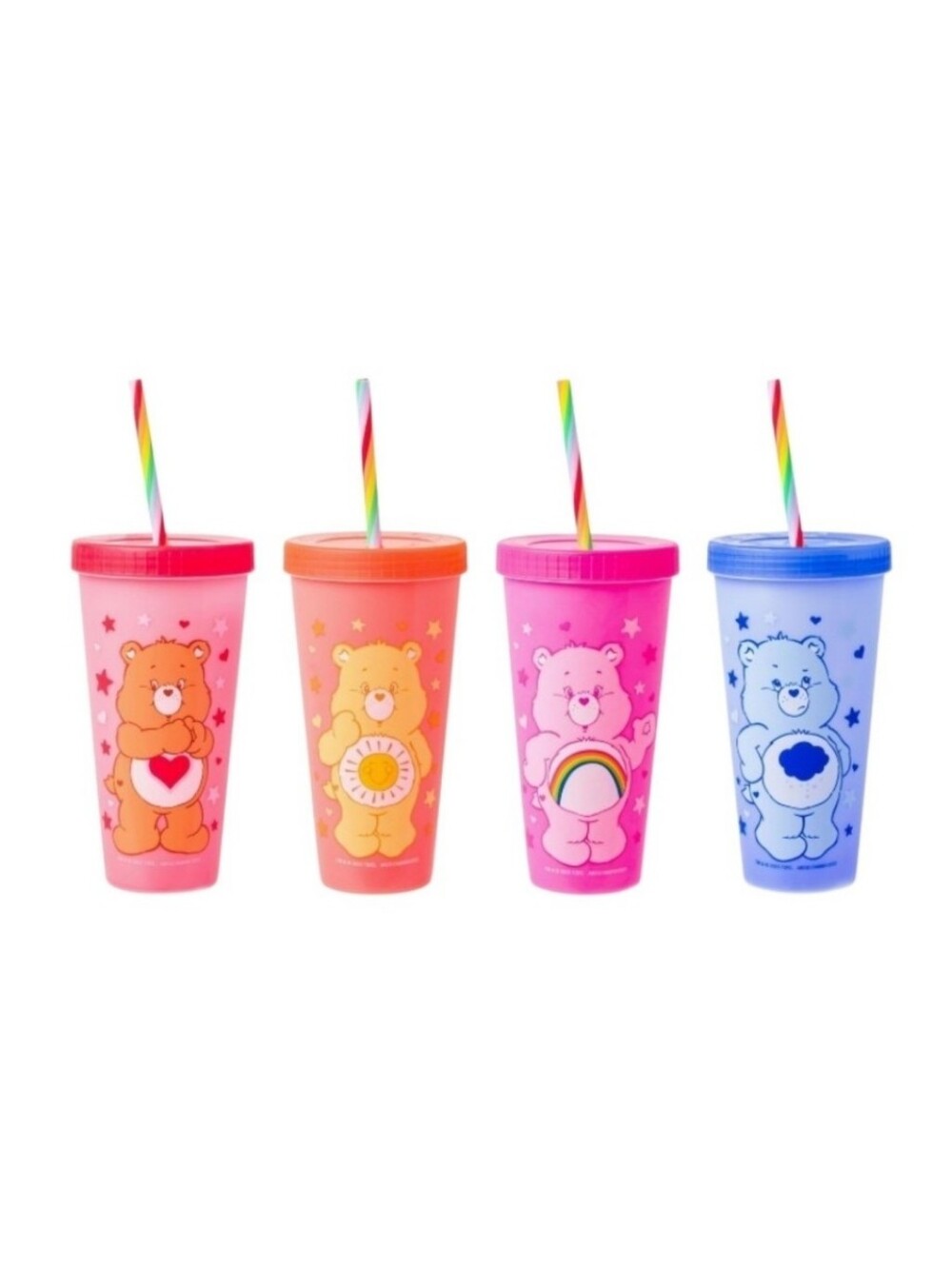 Care Bears 4 Pack Color Changing Cups Reusable Plastic Tumbler Set 24 oz NEW